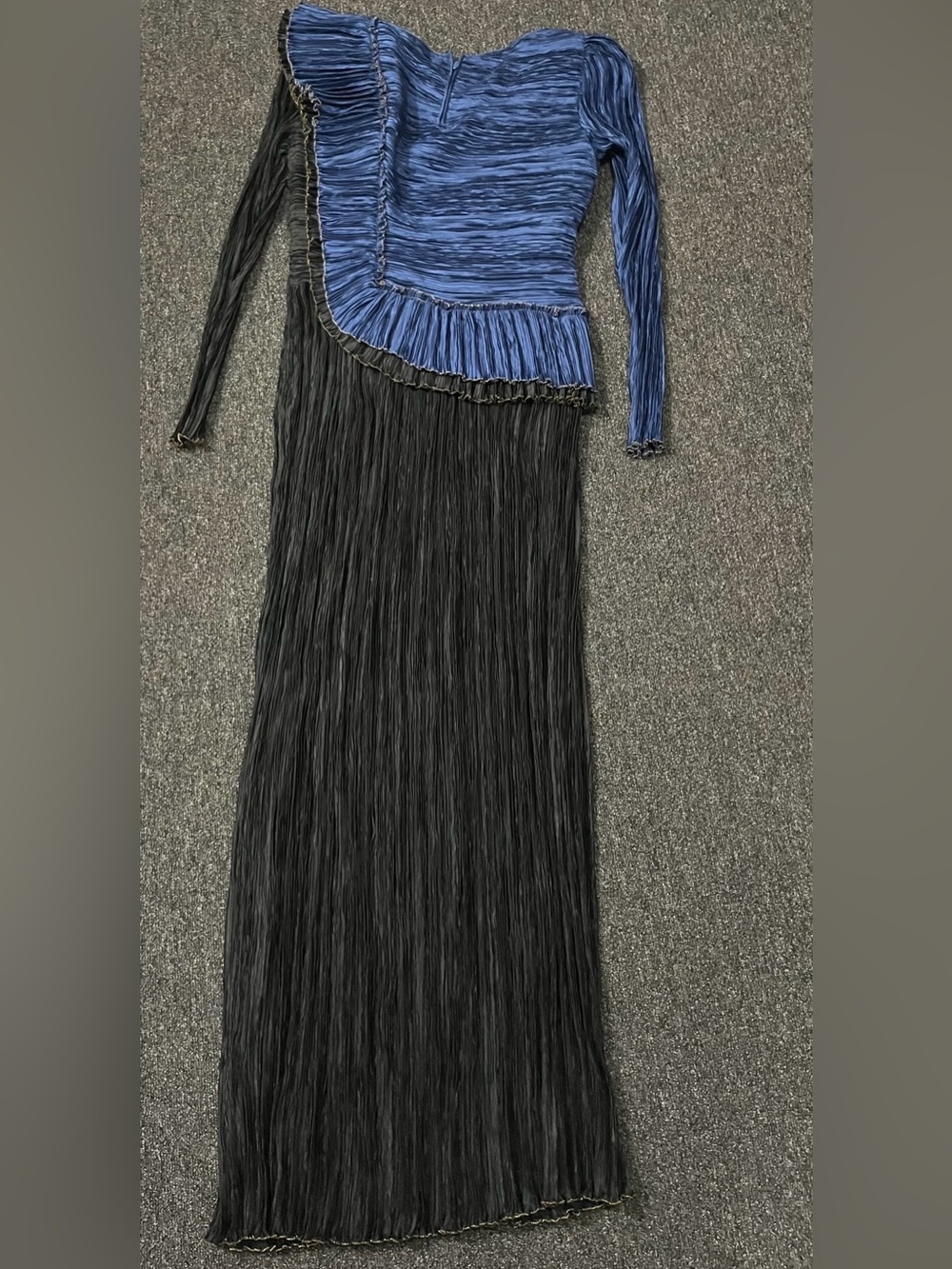 Mary McFadden Vintage 80s Pleated Gown Size 8 Medium M Blue Black Plisse - Picture 8 of 16